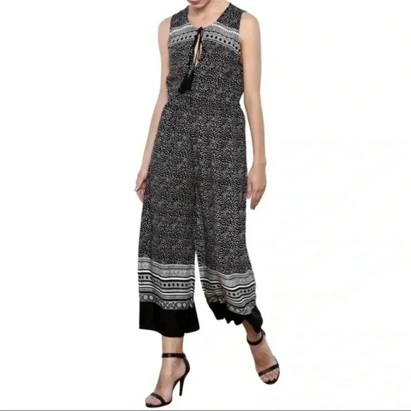 MINKPINK Jumpsuit Nordstrom Aurora Jumpsuit Black Printed Crop Wide Leg XS - Picture 4 of 16
